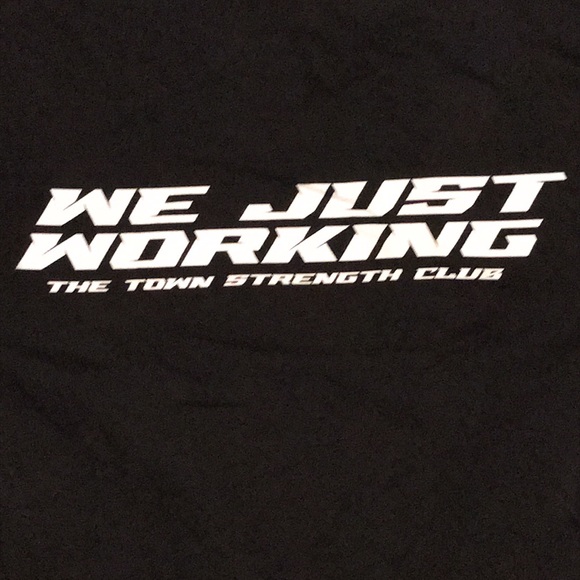 Town Strength Club black workout t-shirt back message “We Just Working the Town” - Picture 3 of 7